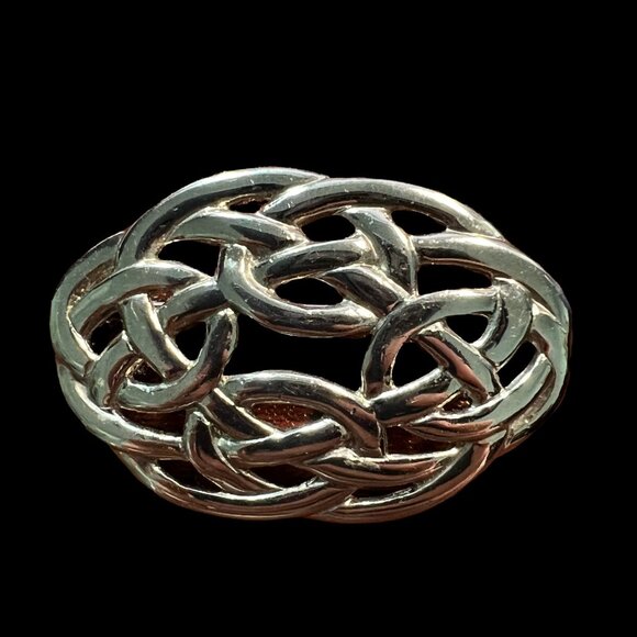 FS‎ Brooch Silvertone Oval Braided Pin Vintage 49229 Signed Numbered - Picture 1 of 6